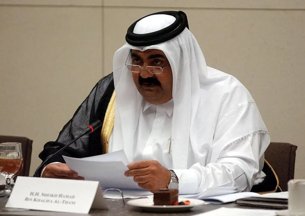 أمير قطر خلال مؤتمر أمريكا والعالم الإسلامي