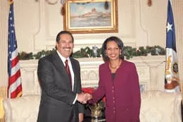 لقاء حمد بن جاسم وكونداليزا رايس عن قطر تدفع رواتب الفلسطينيين